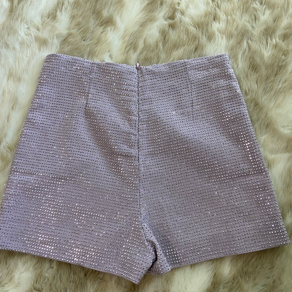High-Waist Lavender Rhinestone Shorts - Picture 2 of 4